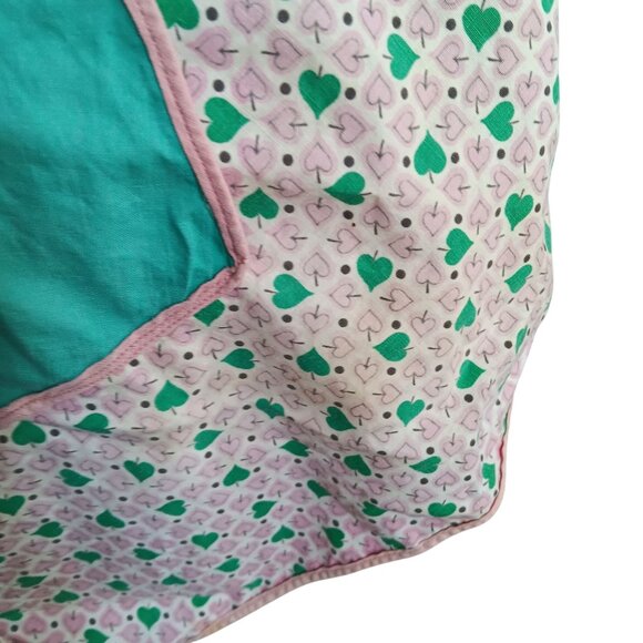 Vintage 1950's Handmade Half Apron Heart Print Teal Pink & Green Kitchenwear - Picture 6 of 6